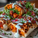 Beautiful homemade loaded sweet potato burritos on a clean counter