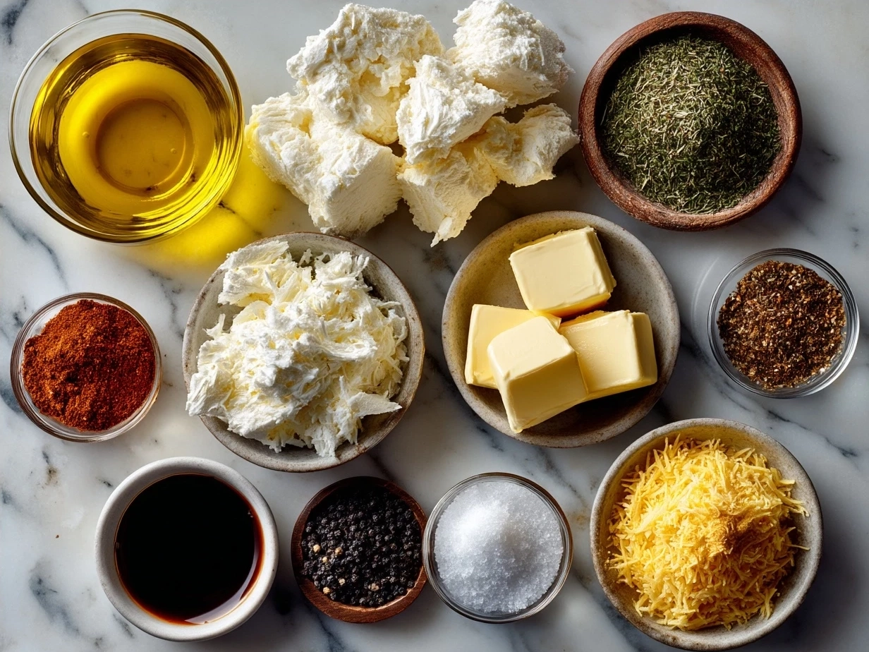 Ingredients laid out for making butter chicken, including spices, chicken pieces, tomato purée, cream, and butter