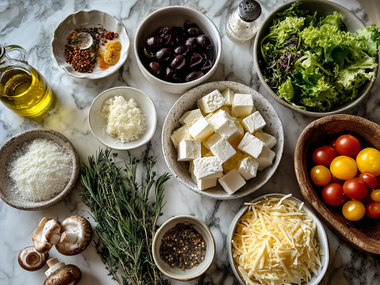 Ingredients for a creamy cheese ball with nuts and herbs