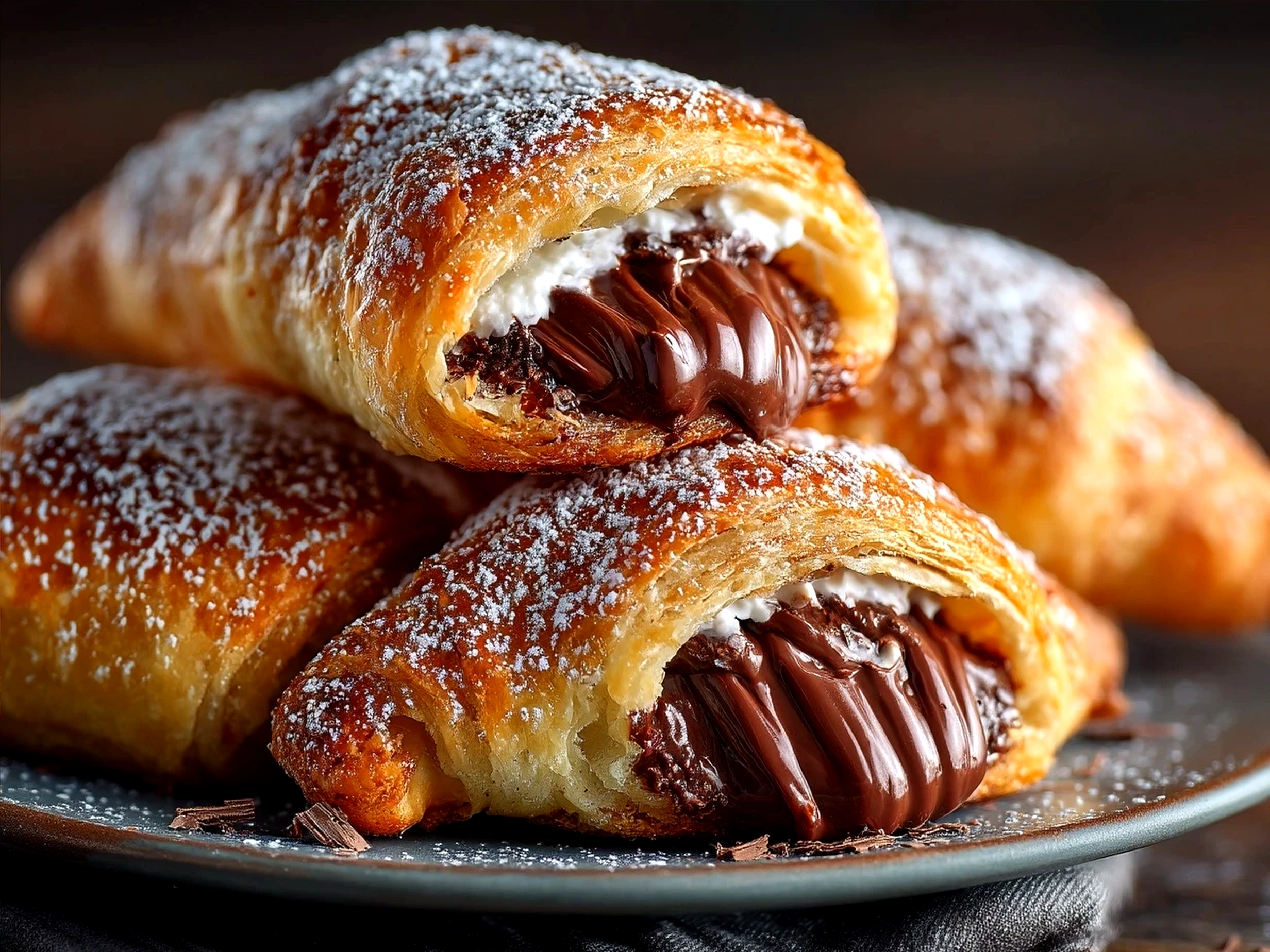 Freshly baked Chocolate-Filled Nutella Crescent Rolls beautifully plated