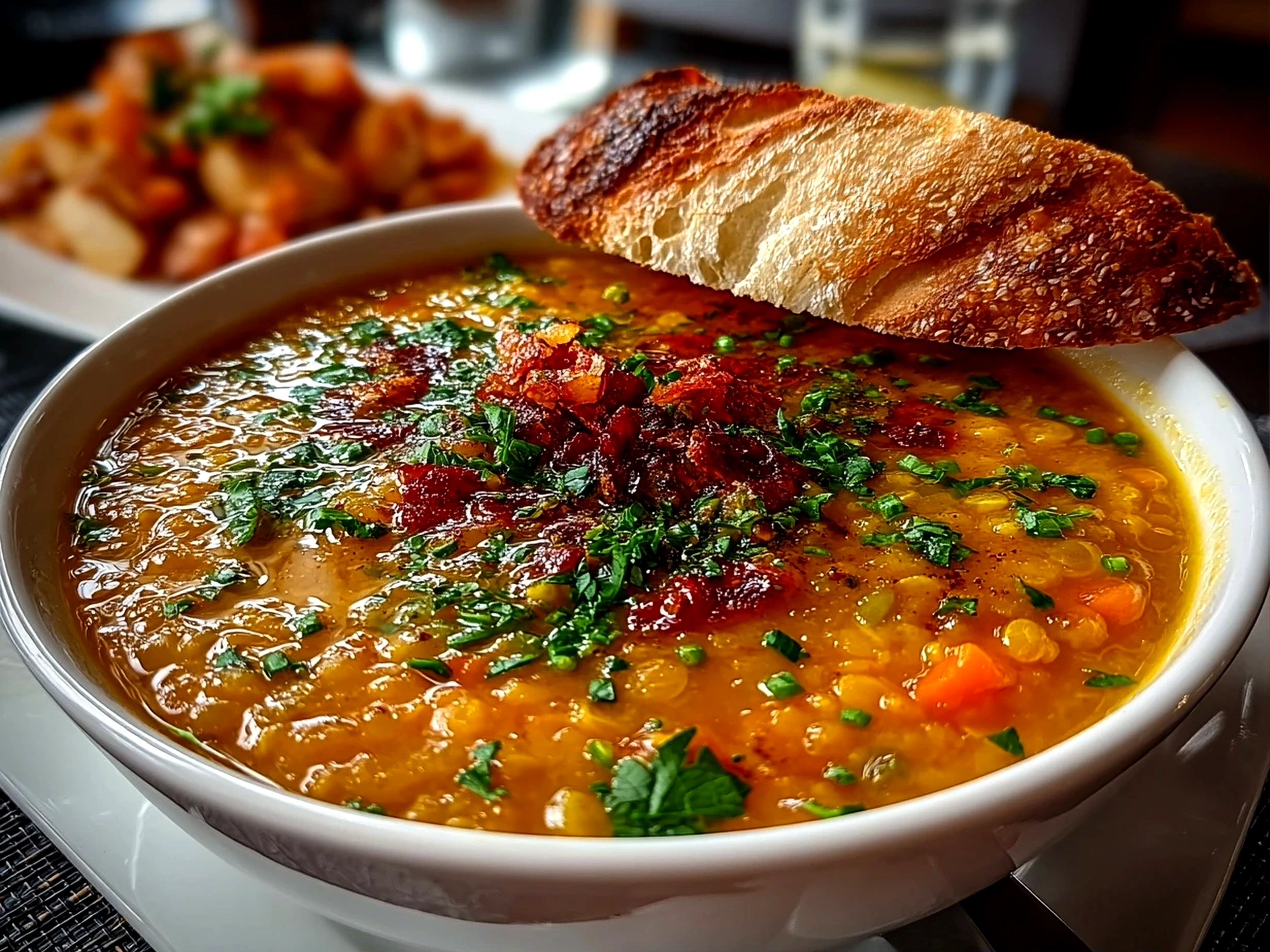 Freshly prepared Coconut Curry Lentil Soup