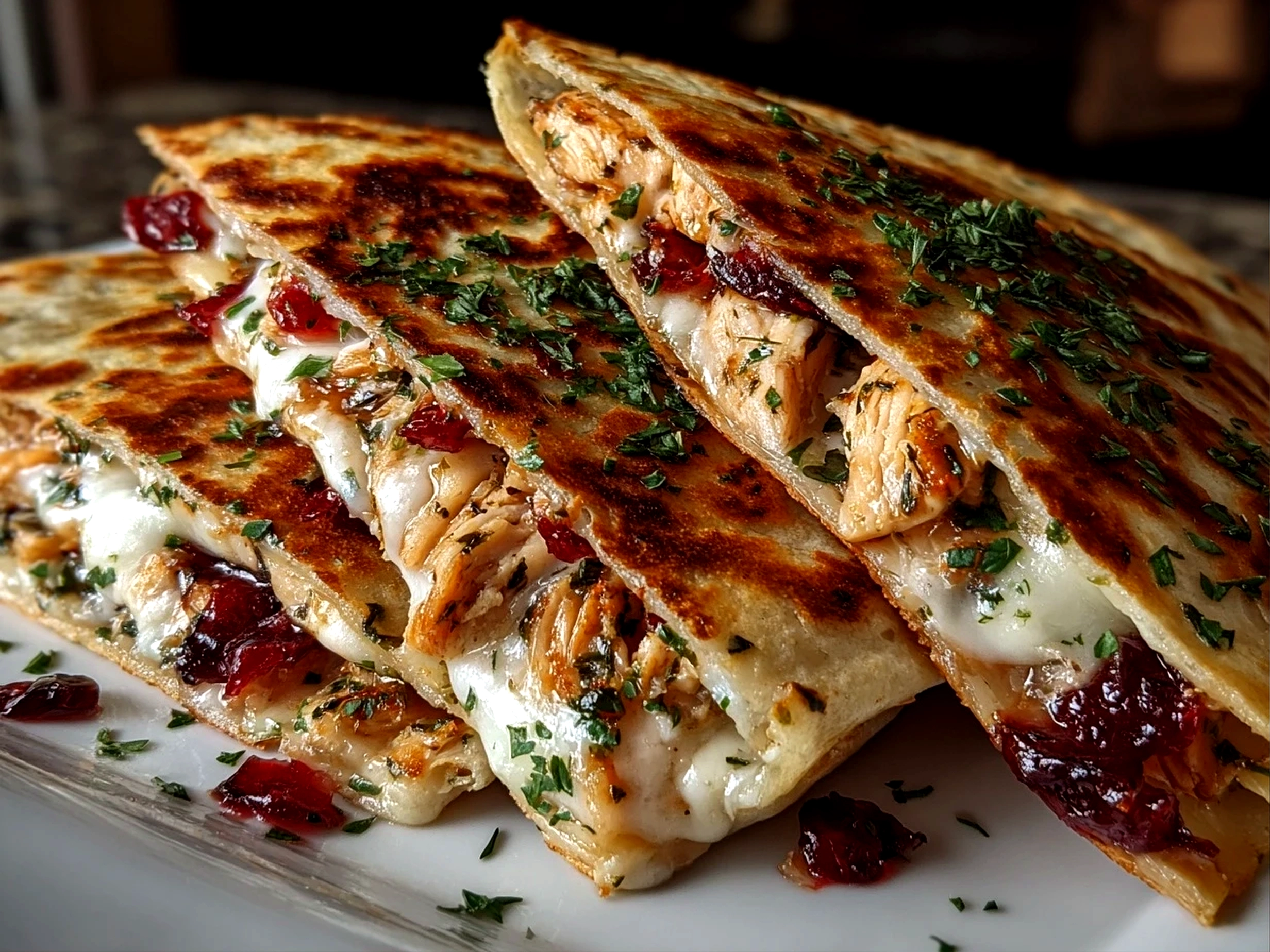 Homemade Turkey Cranberry Quesadilla Close-Up