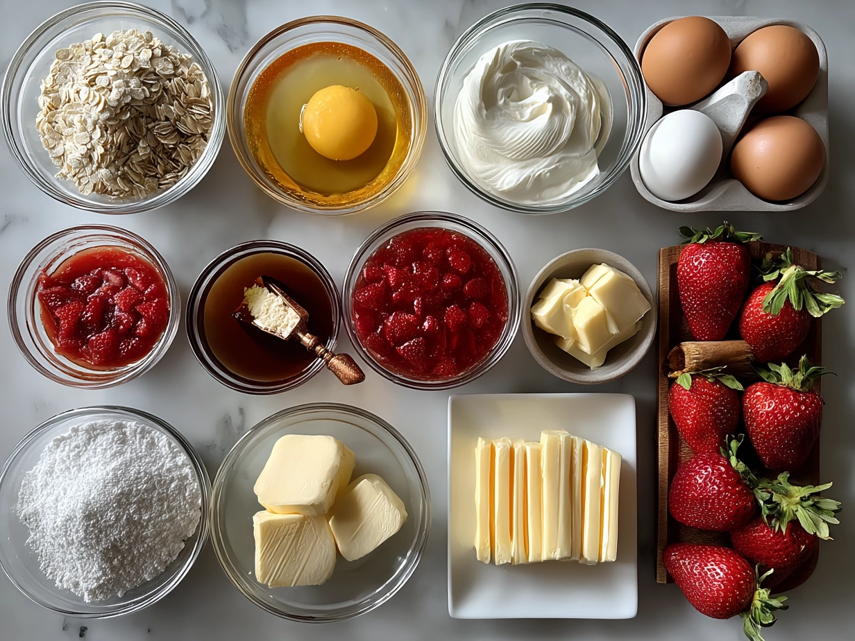 Ingredients for Strawberry Cheesecake Quesadilla including flour tortillas, cream cheese, honey, vanilla, strawberries, and lemon zest