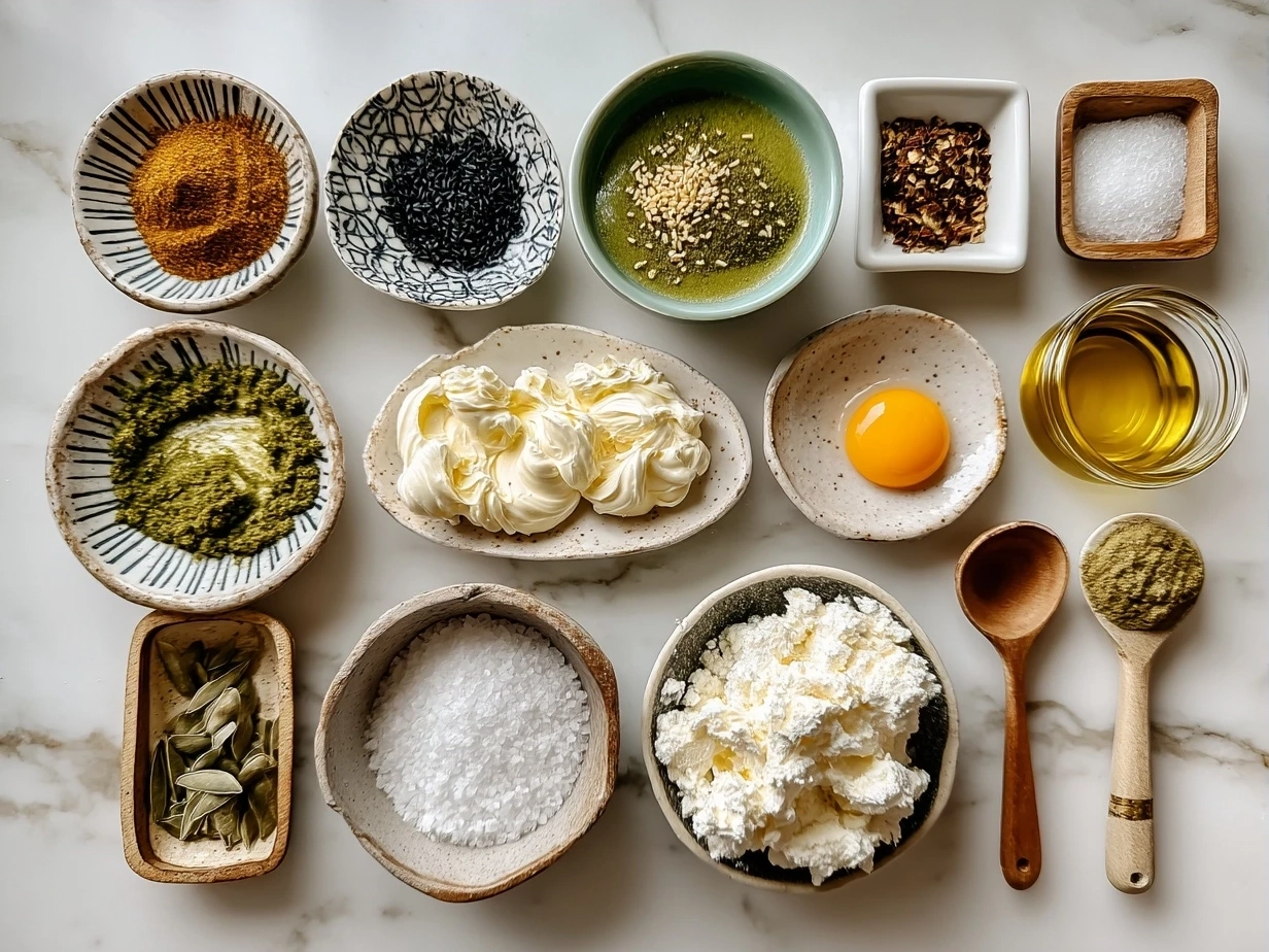 Ingredients for creamy pesto aioli laid out on a table including fresh basil, garlic, lemons, olive oil, and mayonnaise.