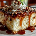 Delicious homemade Turtle Poke Cake close-up