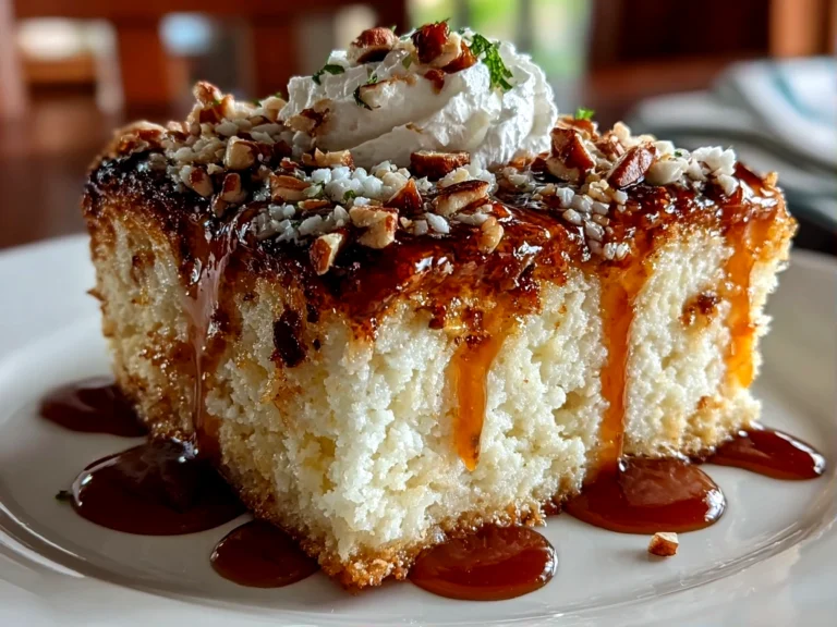 Delicious homemade Turtle Poke Cake close-up