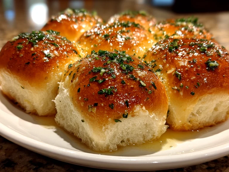 Freshly prepared garlic butter dinner rolls close-up