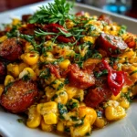 Freshly prepared Maque Choux With Sausage Corn