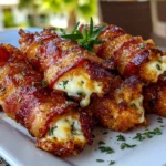 Homemade bacon wrapped grilled cheese fingers on white plate