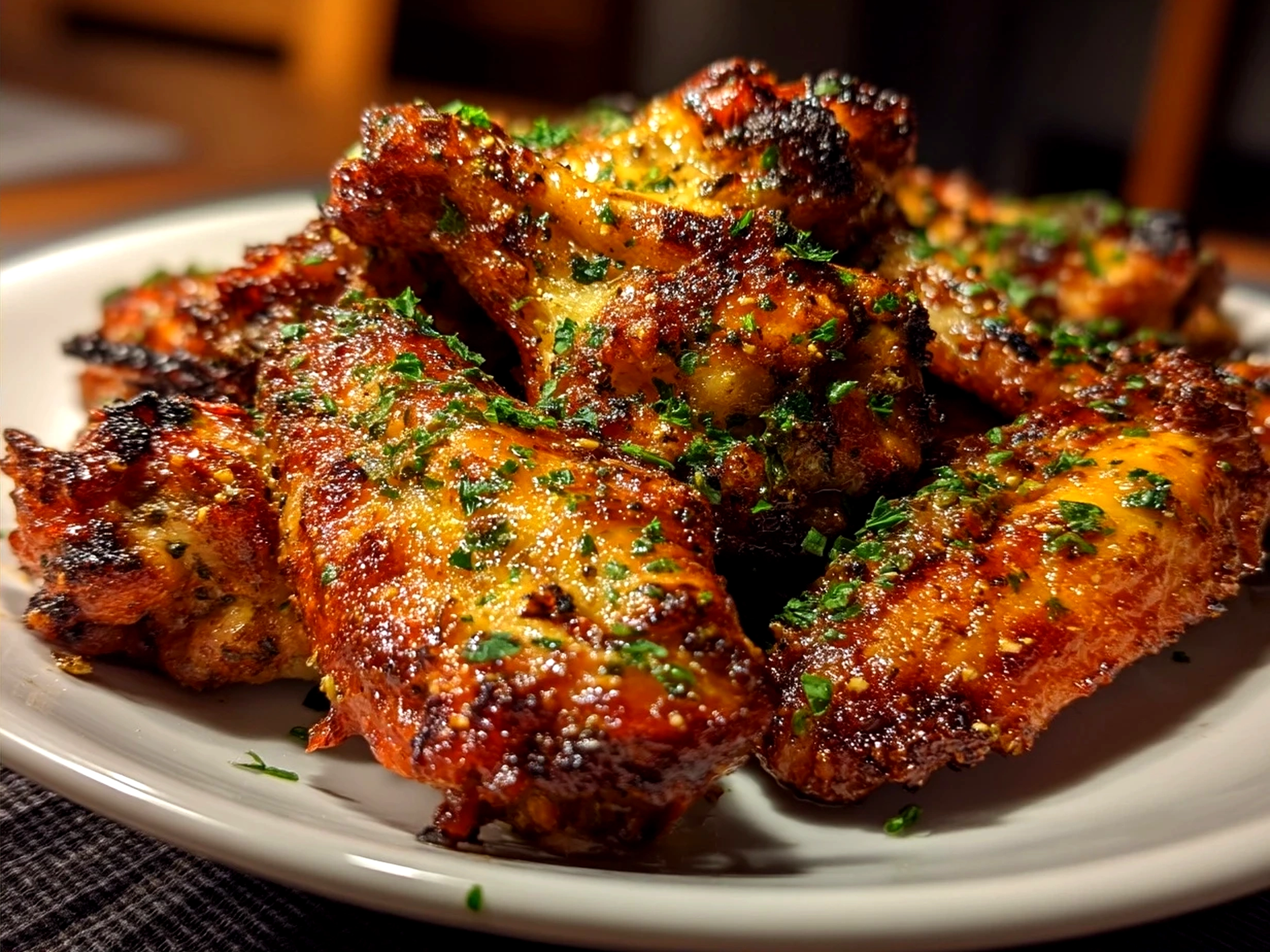 Plated Lemon Pepper Wings garnished with chopped parsley