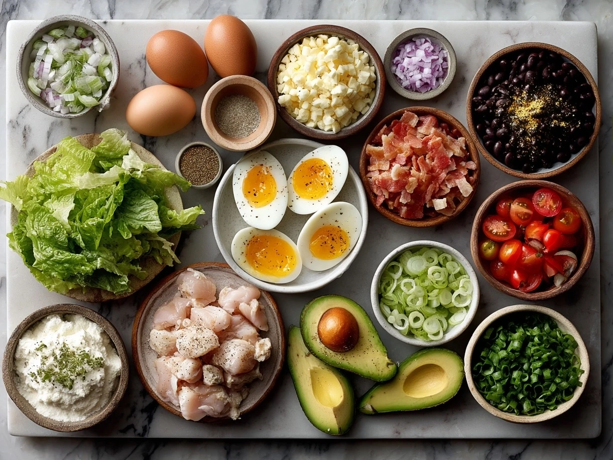 Ingredients for the Loaded Chicken Club Sandwich arranged on a surface