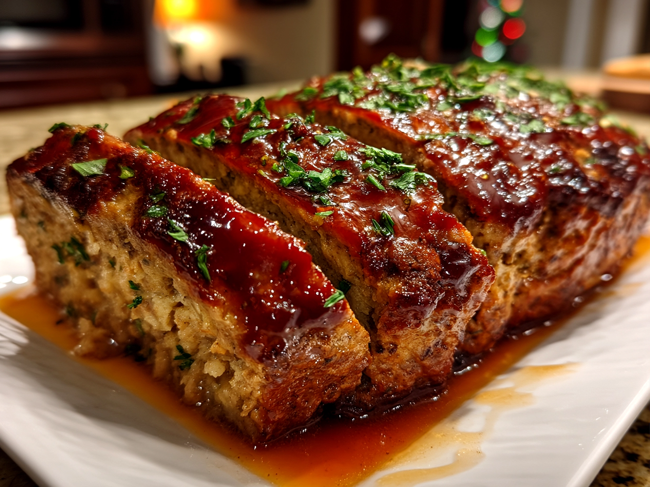 Slight angle close up of finished Classic Meatloaf