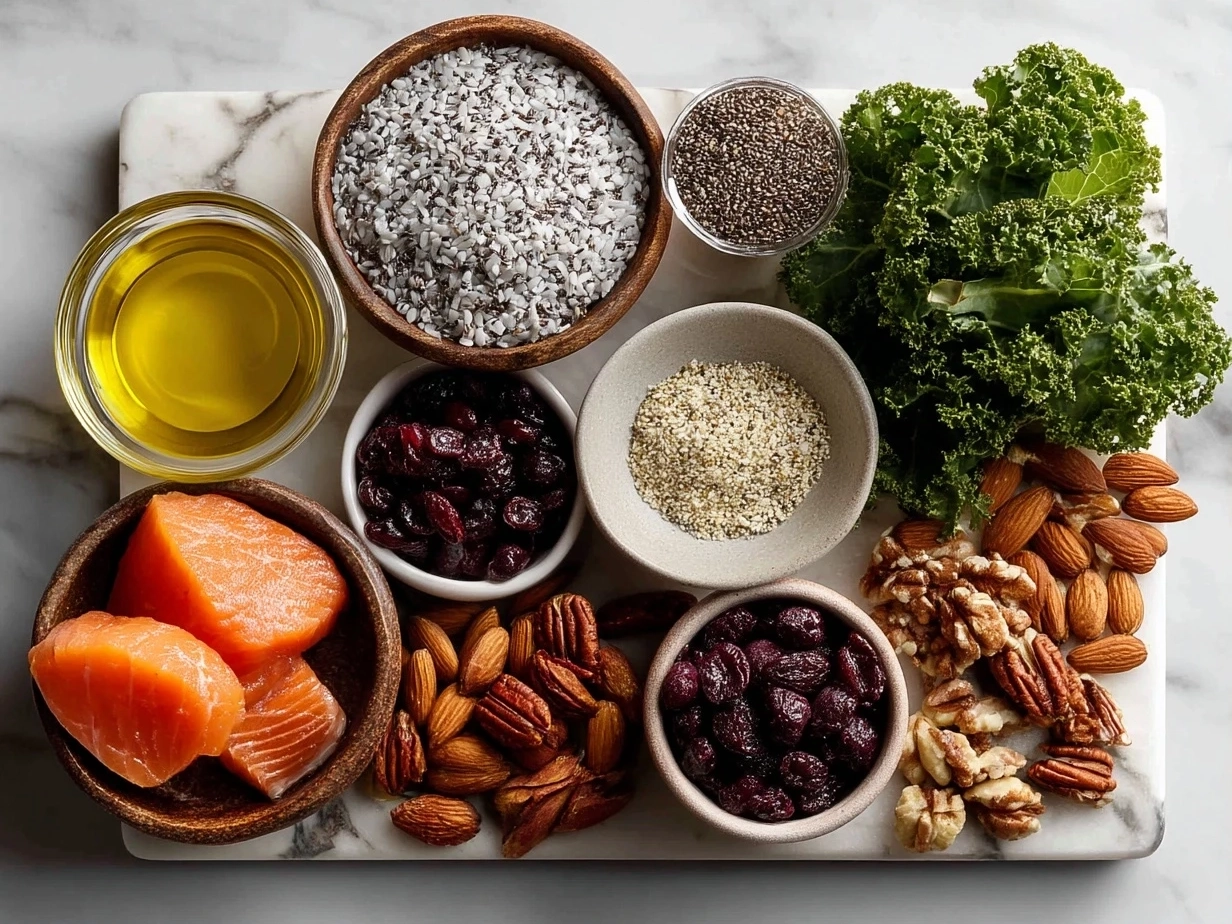 Top-down view of raw ingredients for Superbowl Food Nourish Bowl including quinoa, shredded chicken, sweet potatoes, avocado, black beans, and greens
